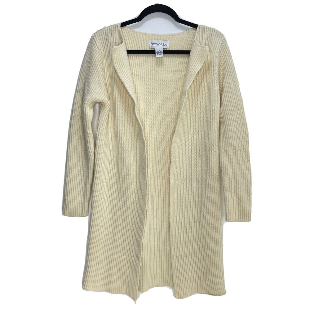 Vintage Bloomingdales Long Wool Cardigan Duster Rib Knit Sweater Small Hong Kong